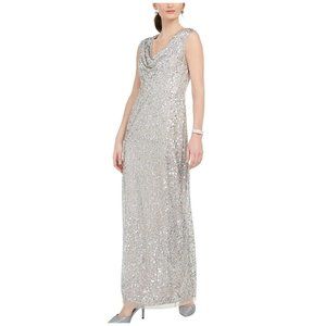 Adrianna Papell Women's Long Beaded Dress 4 Silver